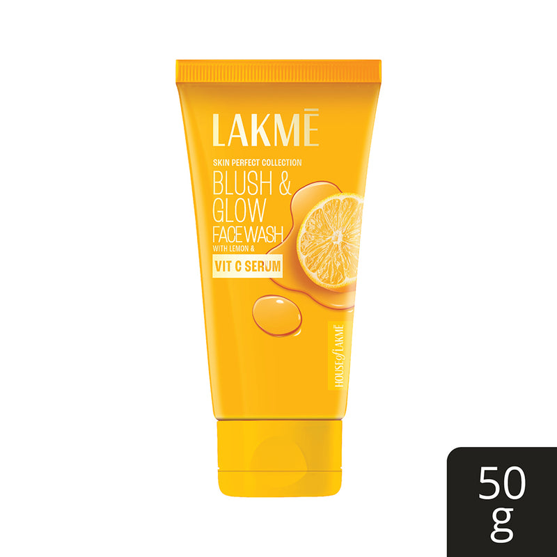 Lakmē Blush & Glow Brightening Lemon Facewash, with Vitamin C Serum, 50gm