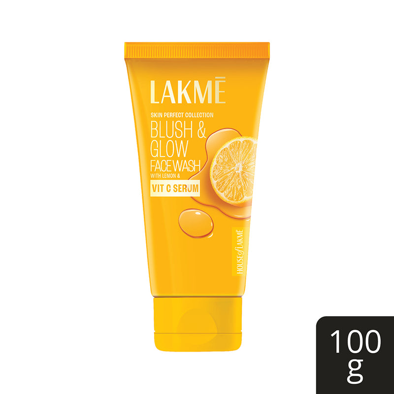 Lakmē Blush & Glow Brightening Lemon Facewash, with Vitamin C Serum, 100gm