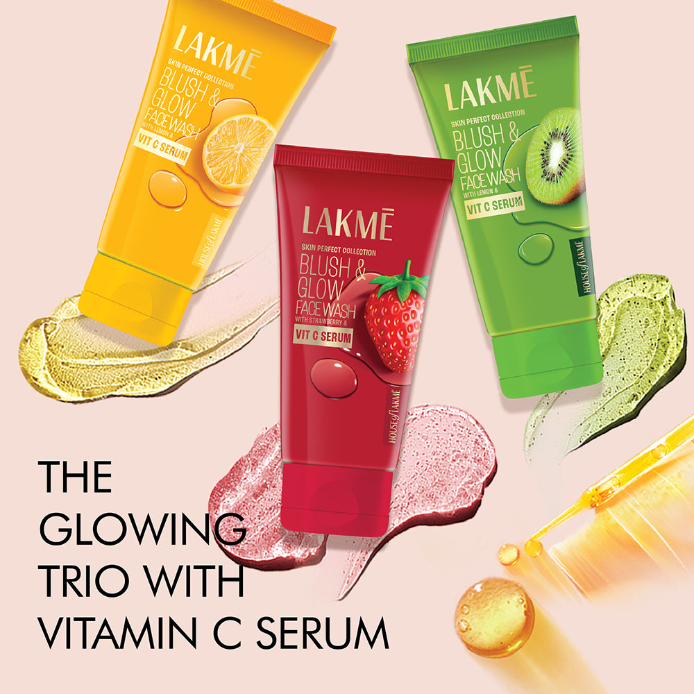 Lakmē Blush & Glow Brightening Lemon Facewash, with Vitamin C Serum, 100gm