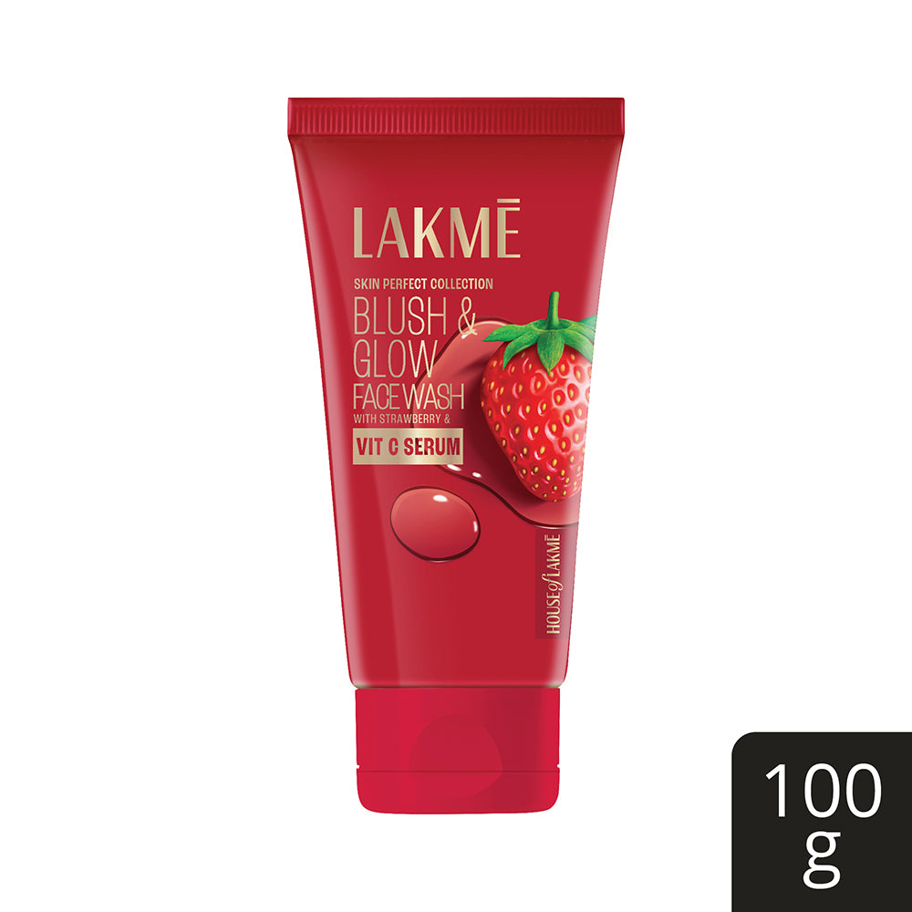 Lakmē Blush & Glow Hydrating Strawberry Facewash, with Vitamin C Serum, 100gm