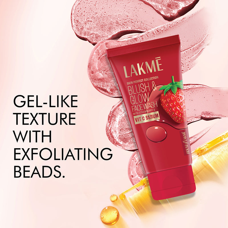 Lakmē Blush & Glow Hydrating Strawberry Facewash, with Vitamin C Serum, 100gm