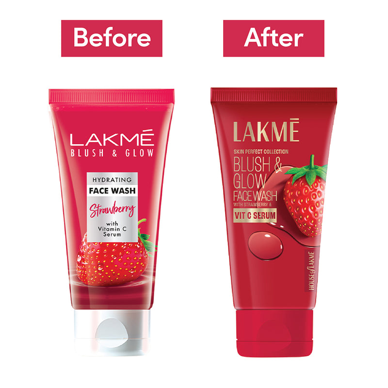 Lakmē Blush & Glow Hydrating Strawberry Facewash, with Vitamin C Serum, 100gm