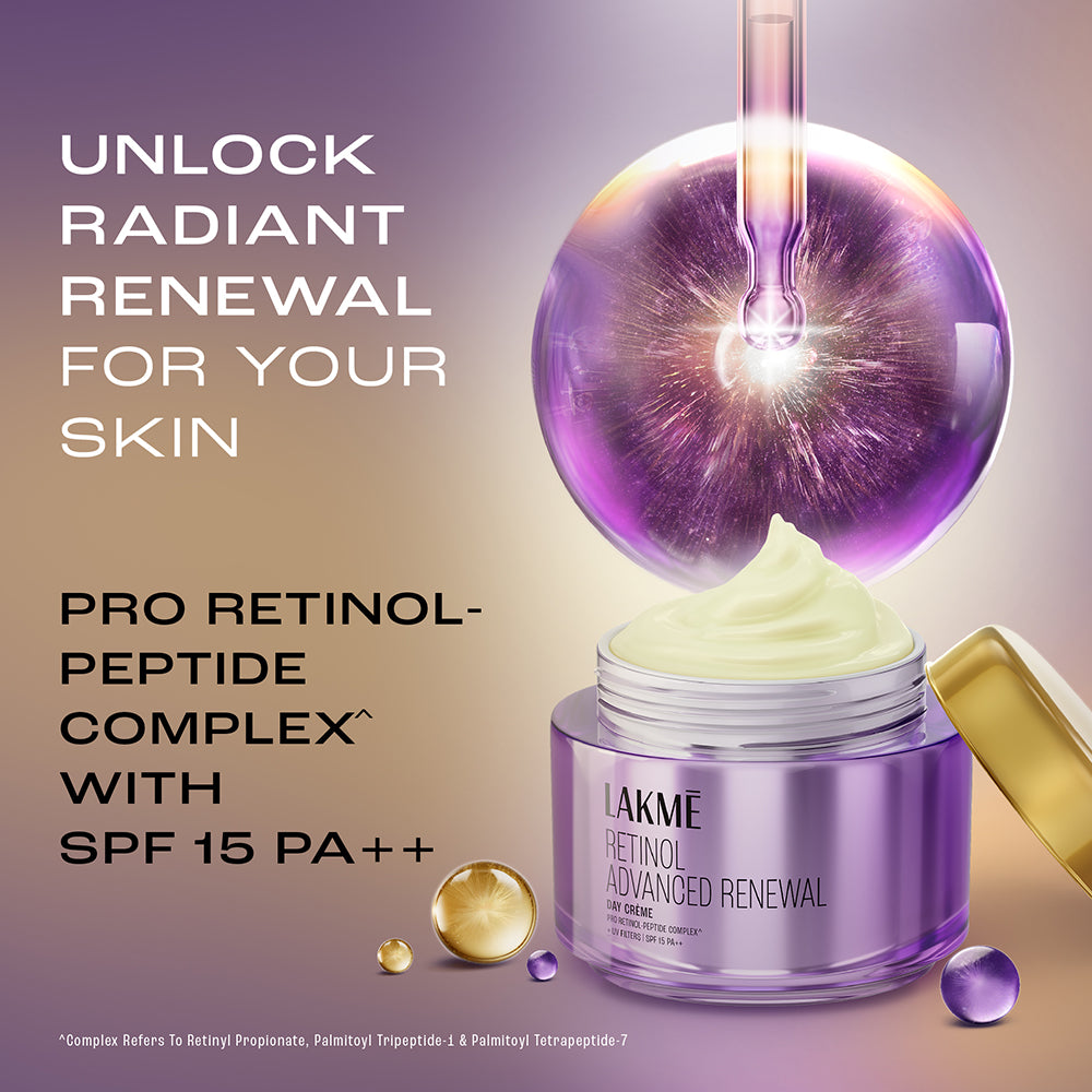 Lakme Retinol Advanced Renewal Day Creme Pro-Retinol Peptide Complex + UV Filters & SPF 15 PA++ 50G