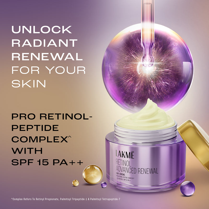 Lakme Retinol Advanced Renewal Day Creme Pro-Retinol Peptide Complex + UV Filters & SPF 15 PA++ 50G