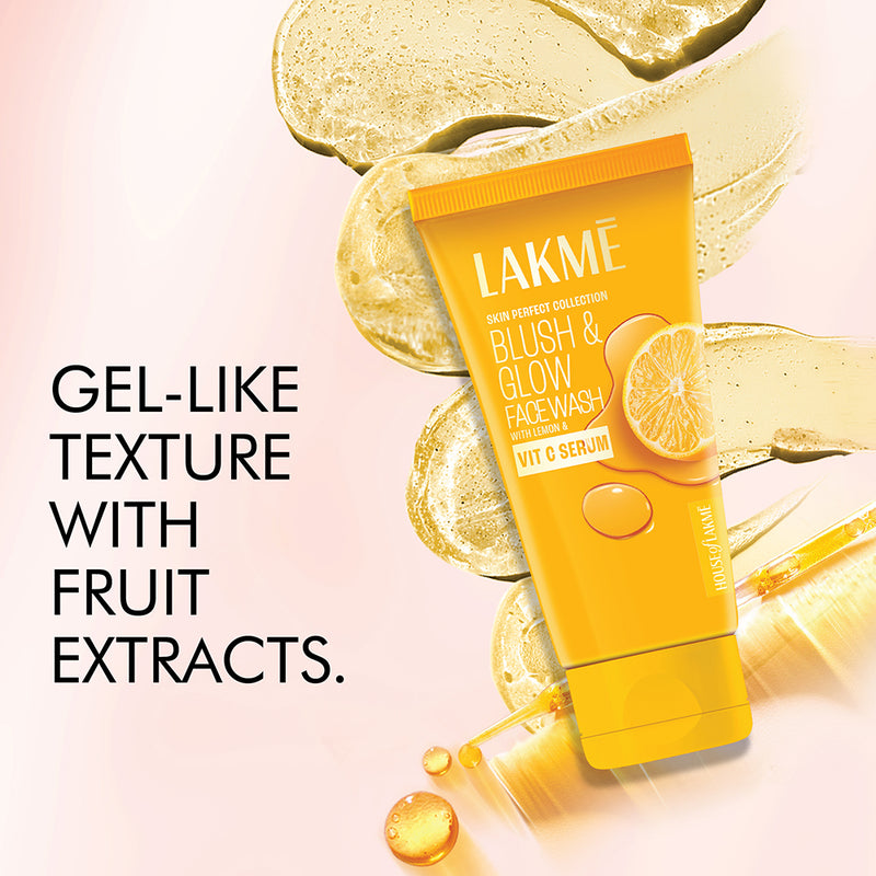 Lakmē Blush & Glow Brightening Face Wash with Vitamin C Serum and Lemon Fruit Extracts, 150gm