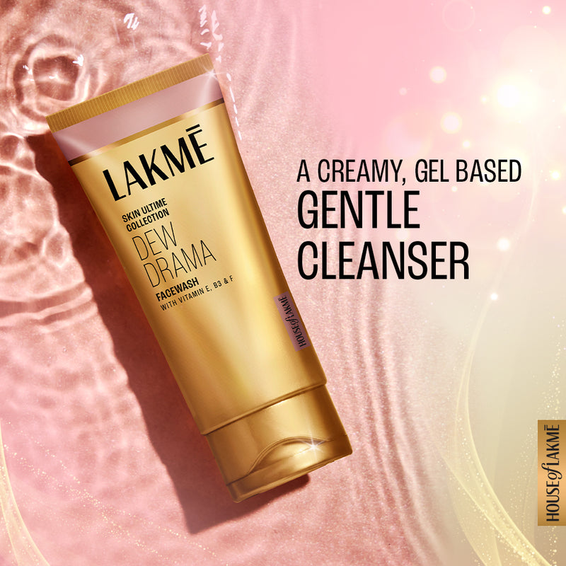 Lakme Dew Drama Facewash with Pro-Ceramides & 6% Vitamin E + B3 + F Complex for Glowing Skin, 100gm